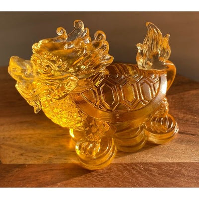Yellow Glazed Dragon Turtle Carving - Maganda Creations