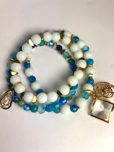 Women’s white jade & blue banded agate bracelet stack - Maganda Creations